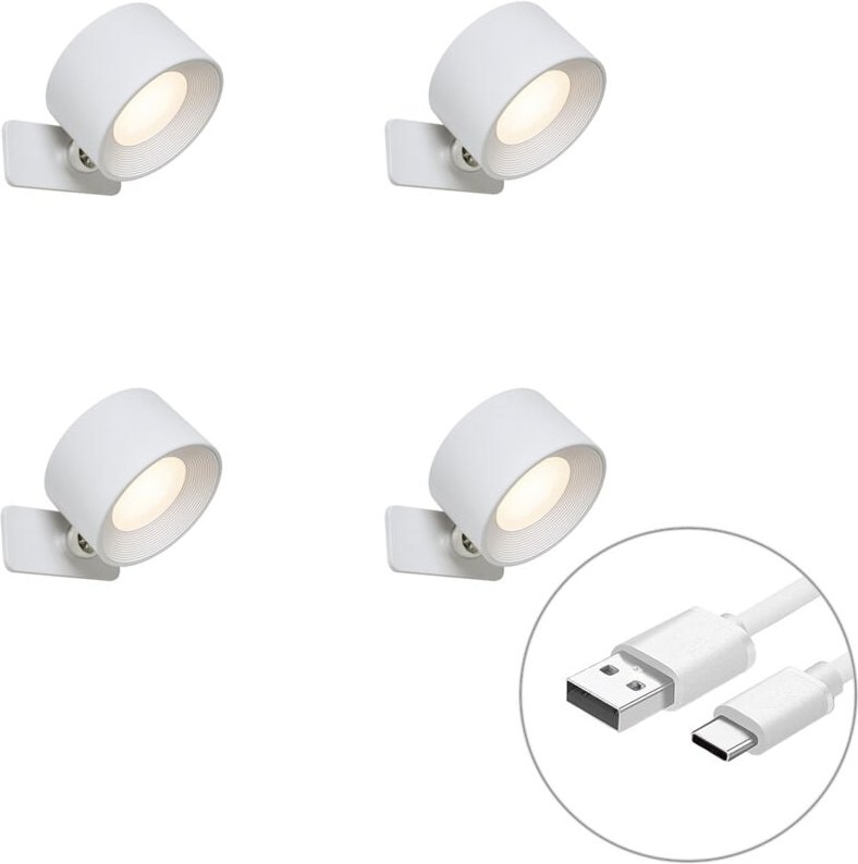 4er-Set moderne Wand- und Deckenleuchten weiß inkl. led wiederaufladbar - Bright