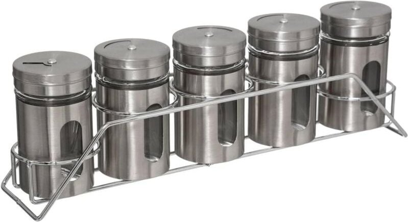 Gewürzregal aus Edelstahl für 5 Gewürzgläser