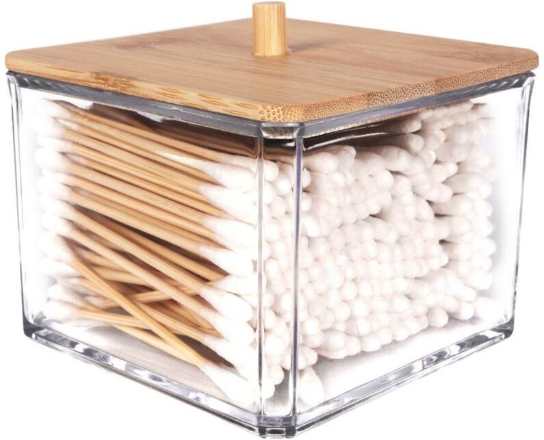 Northix - Bamboo wrapped cotton swab container with a stylish design