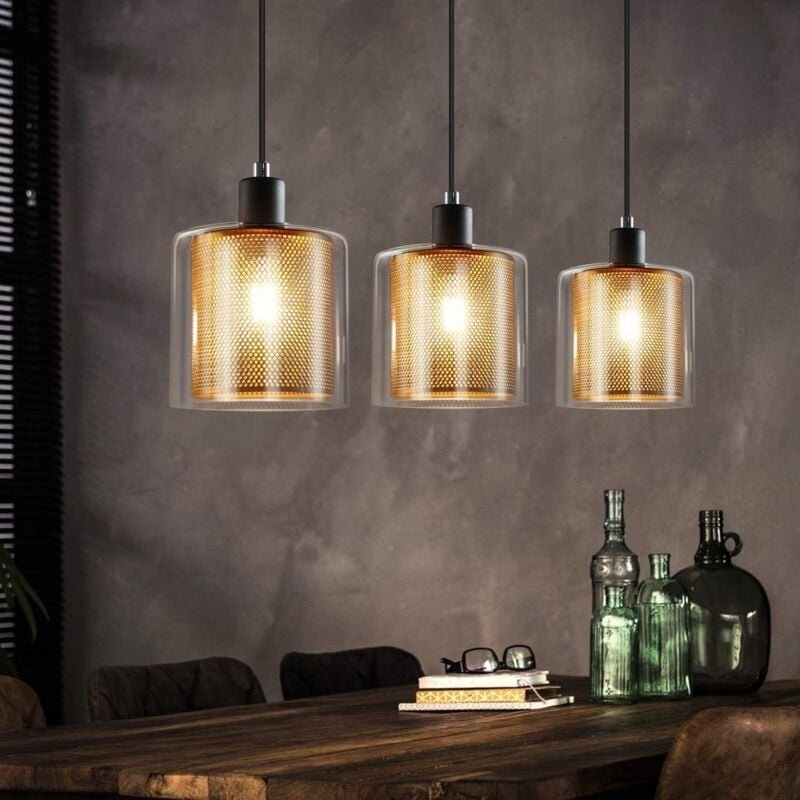 GBLY Pendelleuchte Esstisch Hängelampe Vintage - Schwarzgold Hängeleuchte Retro 3 Flammig E14 Esstischlampe Glas Metall ...