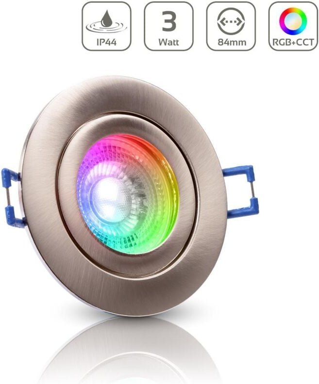 Einbauspot IP44 rund starr - Farbe: Edelstahl-gebürstet - LED Leuchtmittel: GU10 5W RGB+CCT