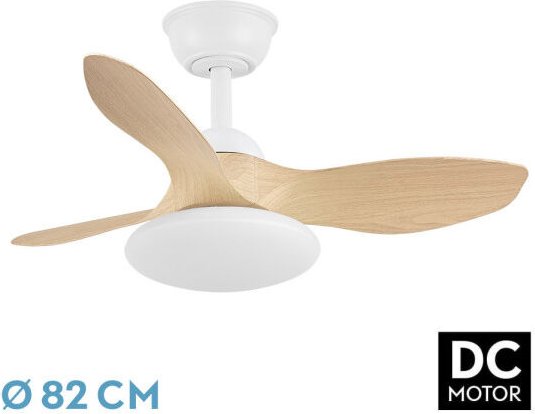 Fabrilamp - Abrila - Ventilator dc paramo Weiß/Buche mit drei Flügeln mit 6 einstellbaren Geschwindigkeiten 3 Temperatur...
