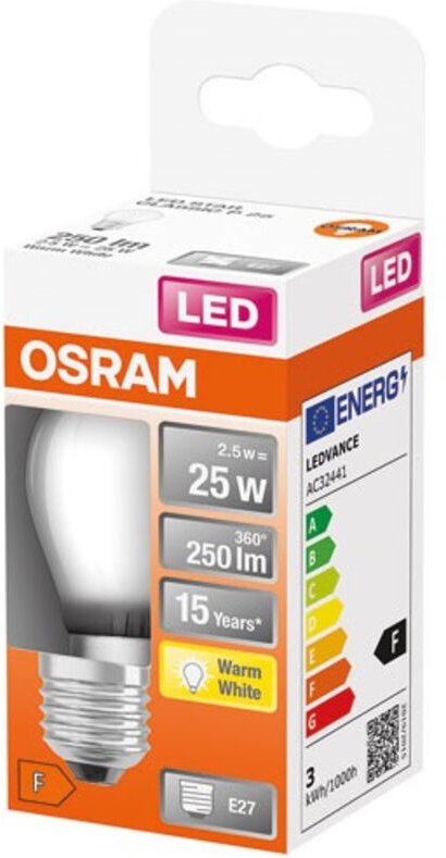 LED Sphärisches Glas Geschliffen 2,5W E27 250lm Warm Weiß Box - Ledvance GP