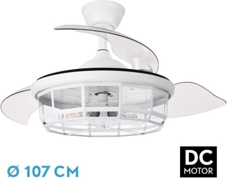Weißer Tornado-Gleichstromventilator 5xe27 107d, 3 ausfahrbare Flügel, 6 Geschwindigkeiten mit Fernbedienung und Timer