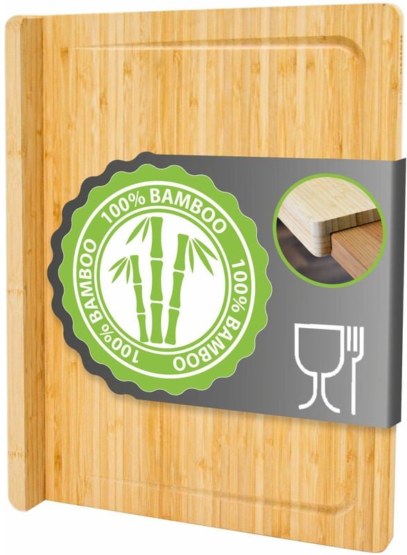Dunedesign - Massives Schneidebrett mit Kante 44x34x2 Bambus Schneidbrett Holzbrett mit Kante