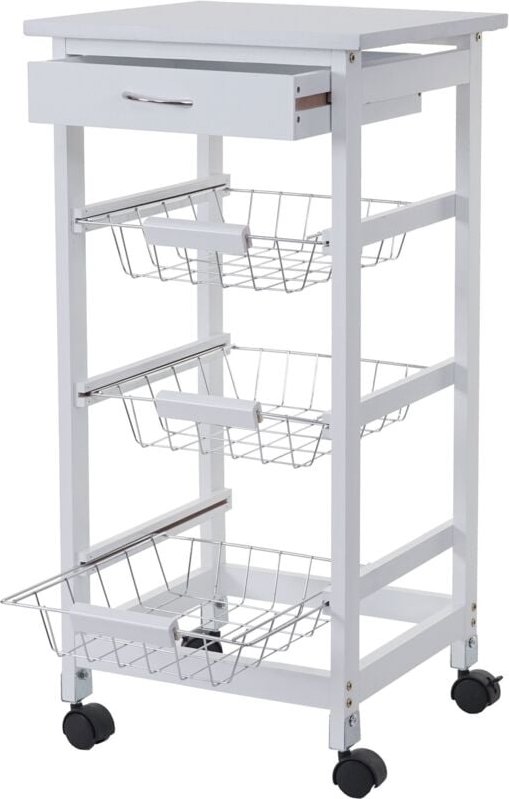 Servierwagen HHG 611, Küchentrolley Teewagen Barwagen Rollwagen Beistellwagen Küchenwagen mit Schublade, 76x37x37cm weiß