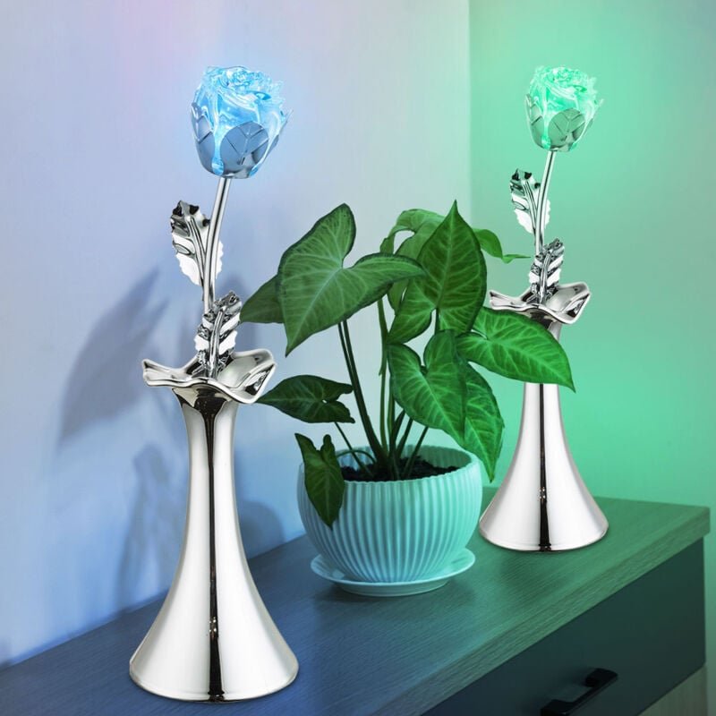 Tischlampe Nachttischleuchte Beistelllampe Wohnzimmerleuchte Dekoleuchte, Metall Acryl verchromt Rose Farbwechsel, rgb l...