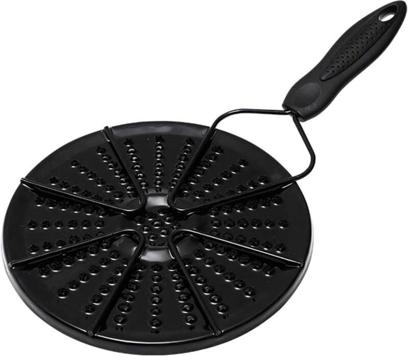 CCYKXA Schwarze emaillierte Gaskochplatte mit Schlaufengriff, runder, gerillter Wärmeverteiler, gusseiserner Untersetzer...