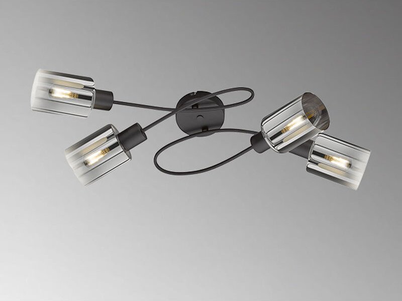 Deckenleuchte ISKA 4-flammig Schwarz mit Rauchglas, Breite 79cm