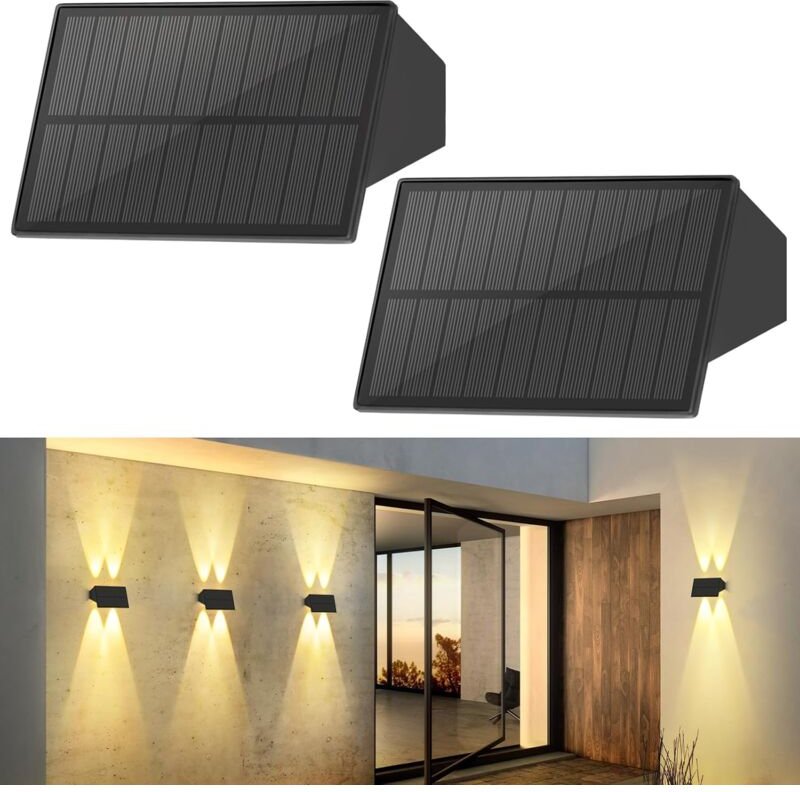 Solarlampen für Außen Wand - 2ER Solar Wandleuchte Aussen Außenwandleuchten Aussenleuchte Warmweiß Solarwandleuchten Was...