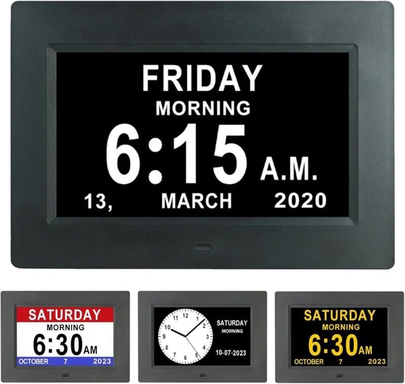 Digitale LCD-Uhr mit Kalender, Datums-, Wochentags- und Zeitanzeige, nicht abgekürzter Uhrzeit, automatischer Dimmfunkti...