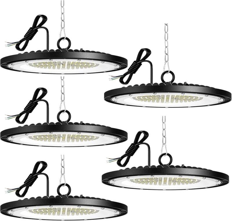 5 Stück 150 W UFO-LED-Flutlicht, Innenstrahler 20000 lm 6500 K Kaltweiß, LED-Hallenstrahler IP65 wasserdicht, Hallenlage...