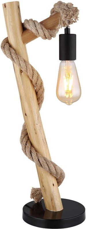 Thumbnail - Große Tischleuchte ulleu mit Hanfseil und Holzstab, Höhe 53,5cm