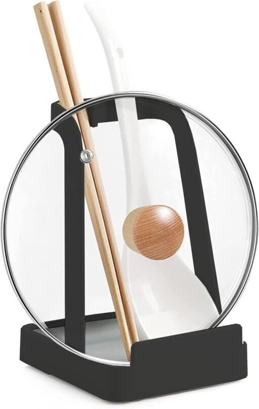 Deckel- und Löffelhalter mit abnehmbarer Tropfschale – Stahl – Halter für Topfdeckel, Pfannenwender, Schneidebretter, Ko...