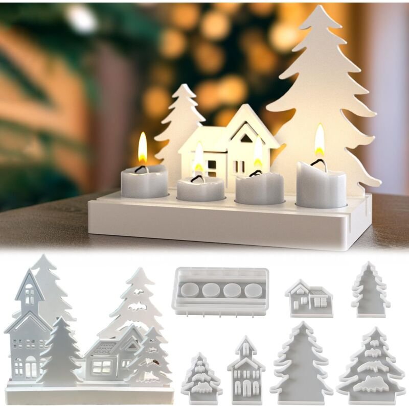 7-teiliges Silikon-Formenset für Weihnachten, Silikonformen für Weihnachtskerzen, 3D-Weihnachtsbaum-Kerzenformen, Siliko...