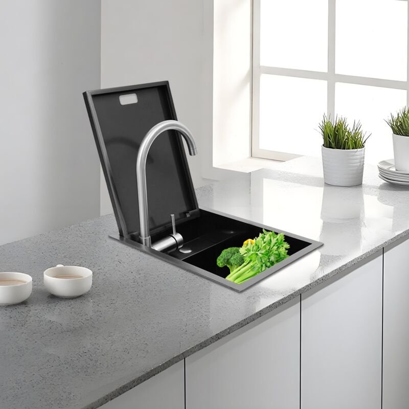 Stainless Steel Cover Sink, Single Bowl Sink, Single Bowl Hidden Sink, Product Overall Size: 324421cm/ 12.617.328.27in