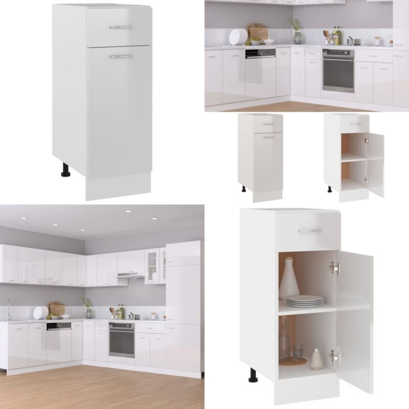 Thumbnail - Schubunterschrank Hochglanz-Weiß 30x46x81,5 cm Holzwerkstoff - Küchenmöbel - Küchenschrank - Schubladen - Weißer Schrank...