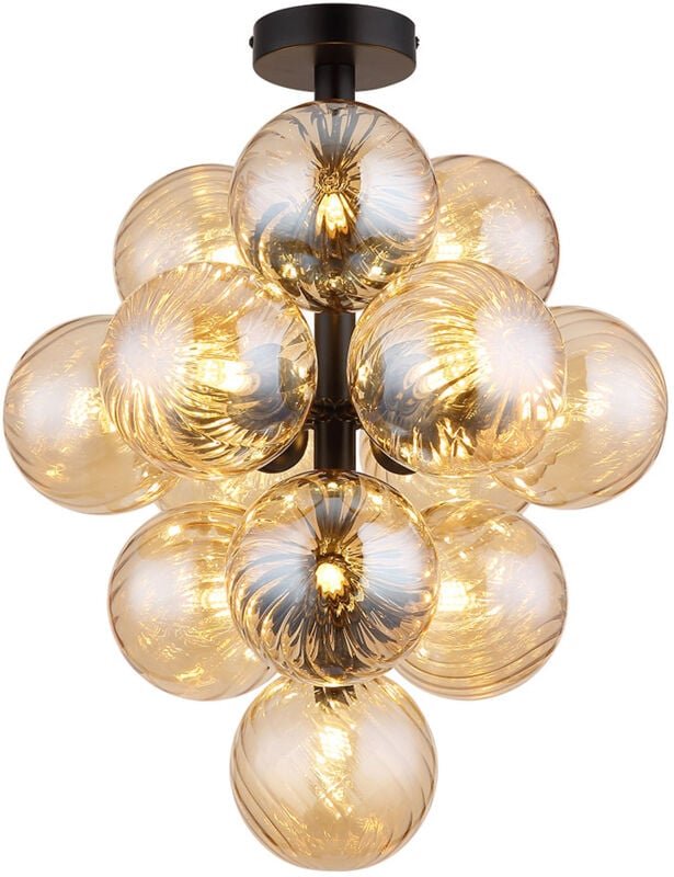 Deckenleuchte Wohnzimmerlampe Deckenlampe Glaskugeln Amber 9-Flammig D 39,5 cm