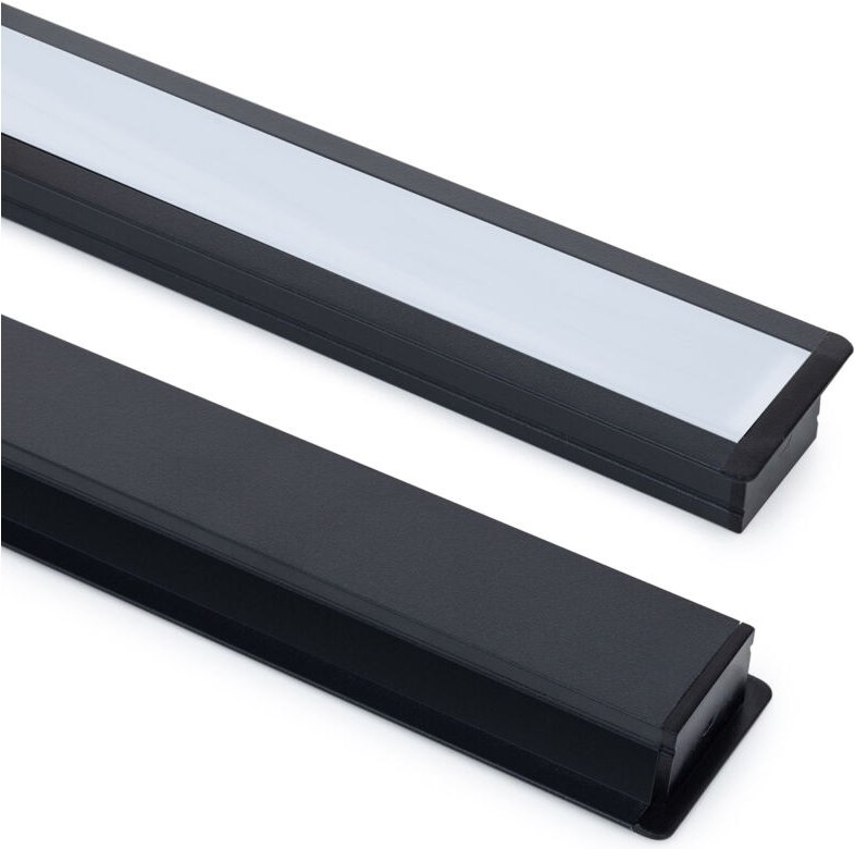 Aluminiumprofil Einbau für led Streifen bis 25 mm mit durchgehender Abdeckung Schwarz 2 m Weiß transluzent