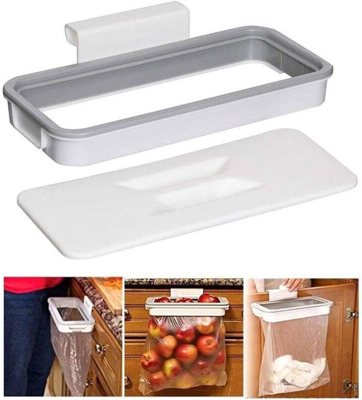 Hängender Müllbeutelhalter mit Deckel, tragbarer Organizer zum Aufbewahren von Küchen-, Camping- und Reisemüll (weiß) 25...