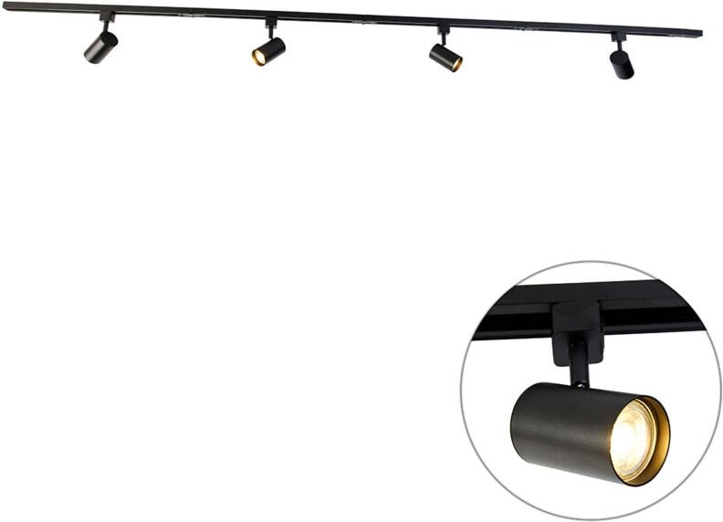 Modernes Schienensystem mit 4 Strahlern schwarz 1-phasig - Iconic Yade