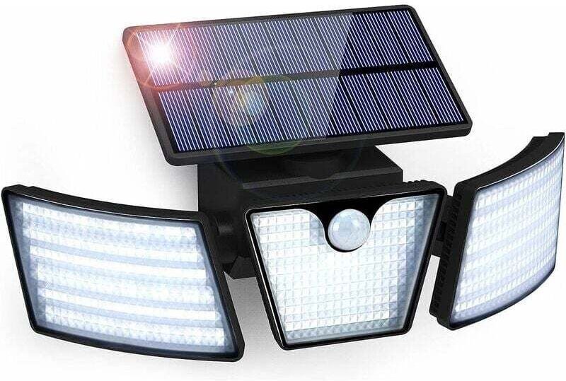 Solar-Außenleuchte mit Bewegungsmelder, 265 LEDs, IP65 wasserdicht, 3 Leuchtenköpfe, 360° drehbar, wasserdichter Wandstr...