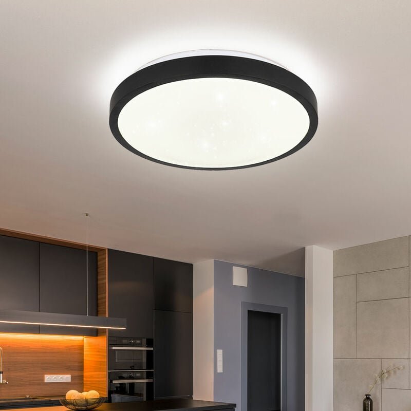 LED Deckenleuchte schwarz Schlafzimmerlampe modern, Deckenlampe Bewegungssensor IP44, Metall Acryl opal, 18W 980lm 4000K...