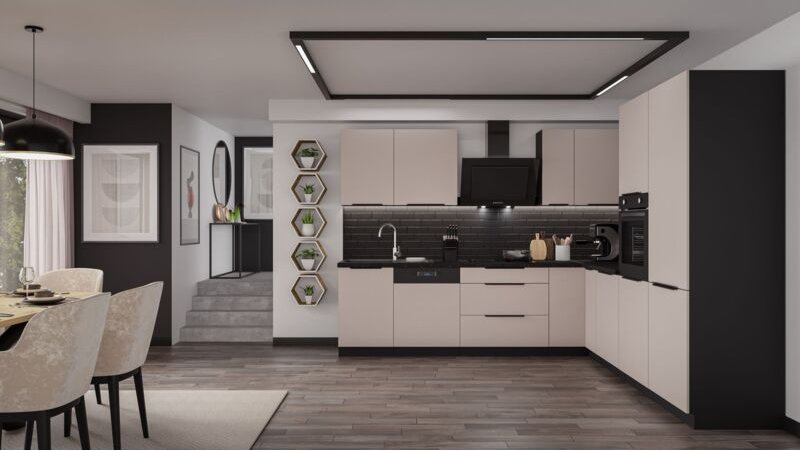 Küchen Preisbombe - Winkelküche arona 280x270 cm Küchenzeile Eckküche Küche Kaschmir beige + Schwarz