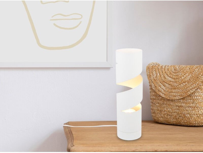 Meinewunschleuchte - Moderne led Tischleuchte Zylinder aus Metall in Weiß, Höhe 35cm