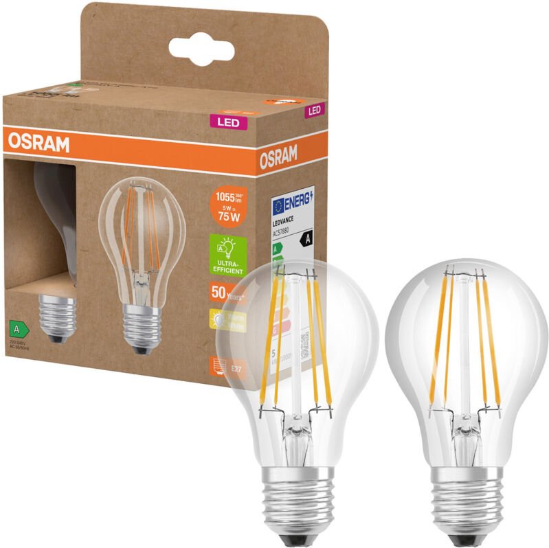 Osram - led Superstar Classic LED-Lampe a 75 in klassischer Kolbenform, klarer Glaskörper, 5 w, 1055 lm, E27 Fassung, wa...