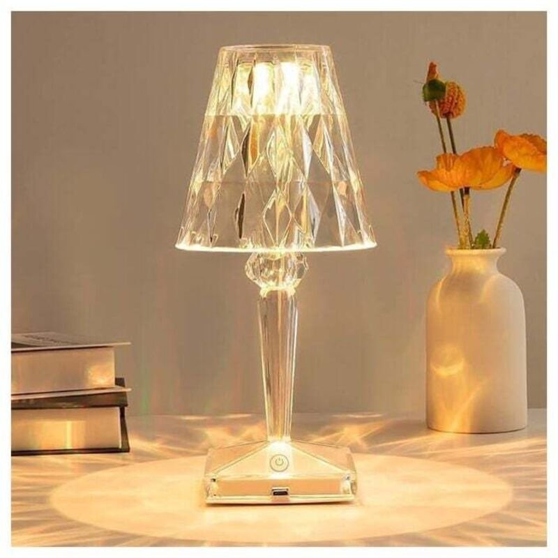 Ulisem LED-Kristall-Tischlampe, Diamant-Kristall-Tischlampe, 3 Farbwechsel, Touch-Steuerung, mit USB-Kabel
