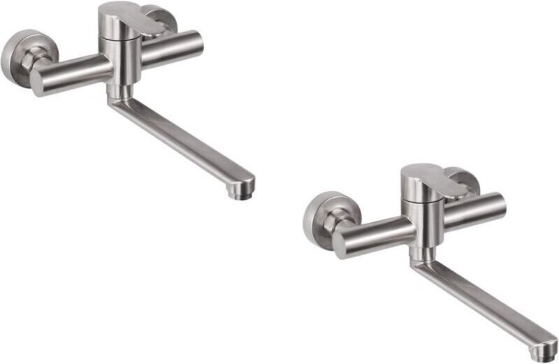 2-teiliges Küchenarmatur-Set zur Wandmontage, Edelstahl-Wandmischer, 360° schwenkbar für Küchenspülen, Warm- und Kaltwas...