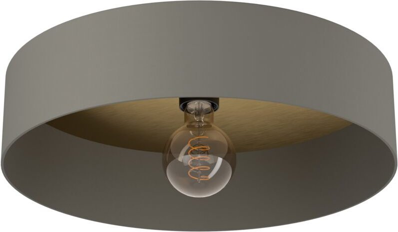 Thumbnail - Deckenlampe Duaia, runde Deckenleuchte aus Metall in Umbragrau mit Wendedekor in Messing oder Holz-Optik im Inneren, bün...