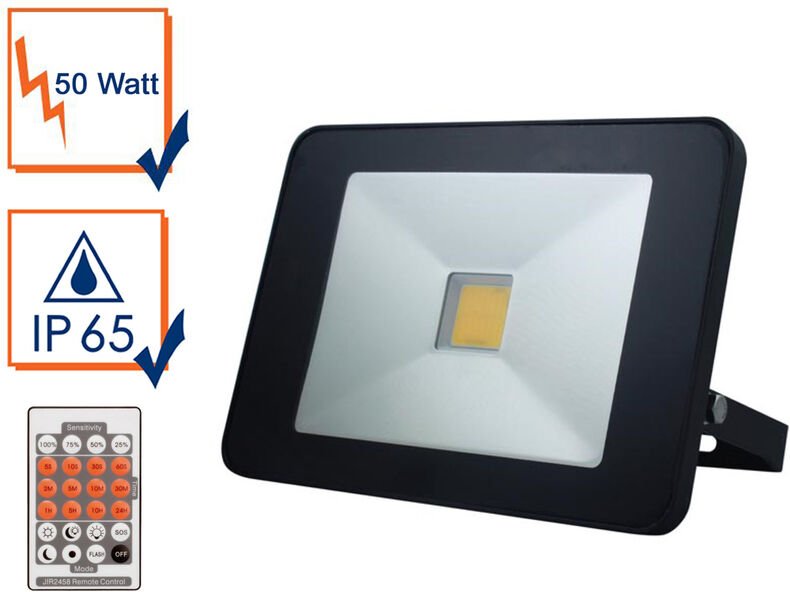 Perel - 50 Watt led Strahler Bewegungsmelder & Fernbedienung, 4000 Kelvin IP65, 18x26cm