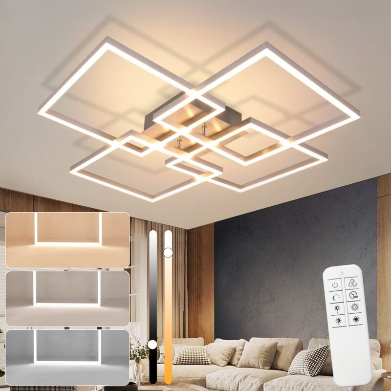 Led Deckenleuchte Wohnzimmer Deckenlampe - 72CM Wohnzimmerlampe Dimmbar mit Fernbedienung 48W Silber Schlafzimmer Decken...