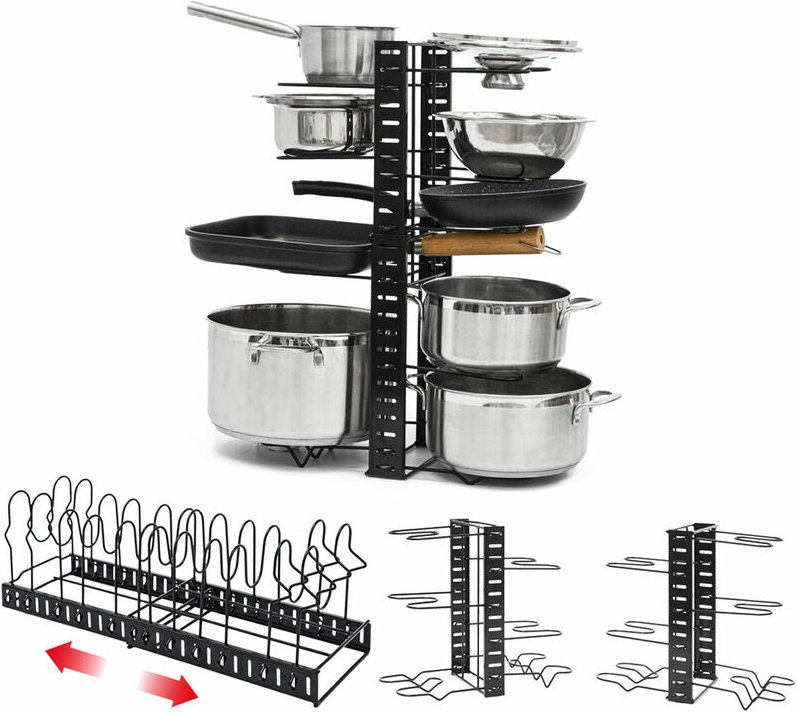 Maklik - Teleskop Pfannen Organizer mit 12 Ablagen - Topfdeckel Aufbewahrung Topf Regal