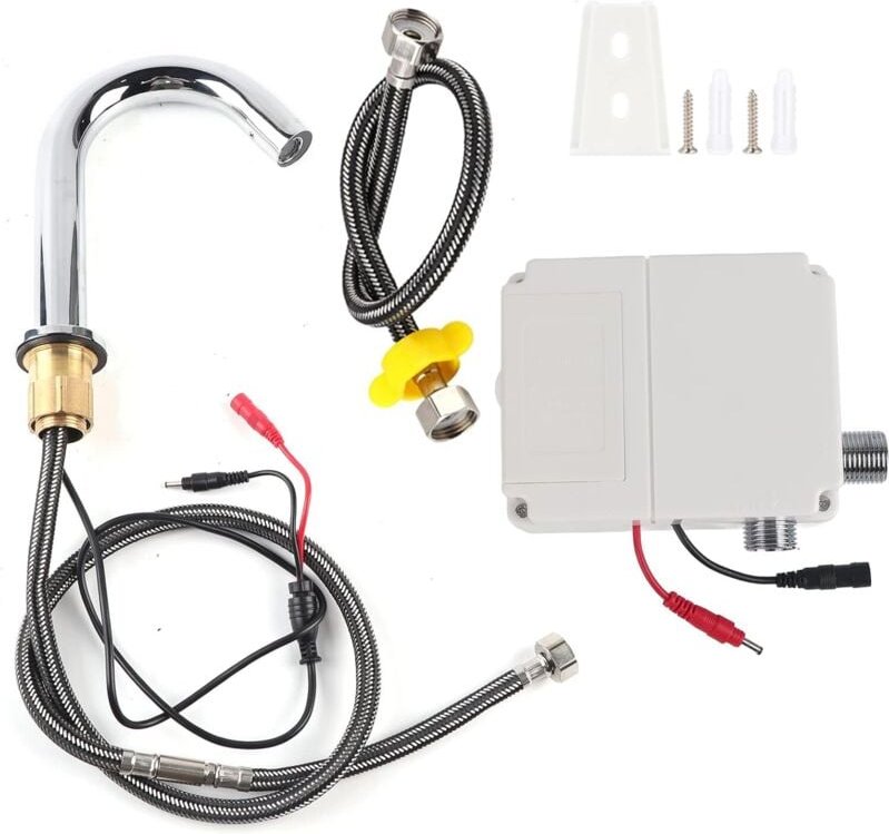 Automatischer Wasserhahn, Infrarotsensor-Waschtischarmatur mit Gewinde, berührungsloser Edelstahl-Küchenarmatur, batteri...