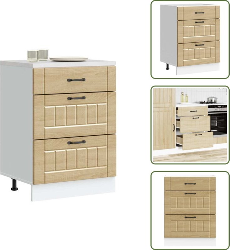 The Living Store Küchen-Unterschrank Lucca Sonoma-Eiche Holzwerkstoff - Küchenmöbel