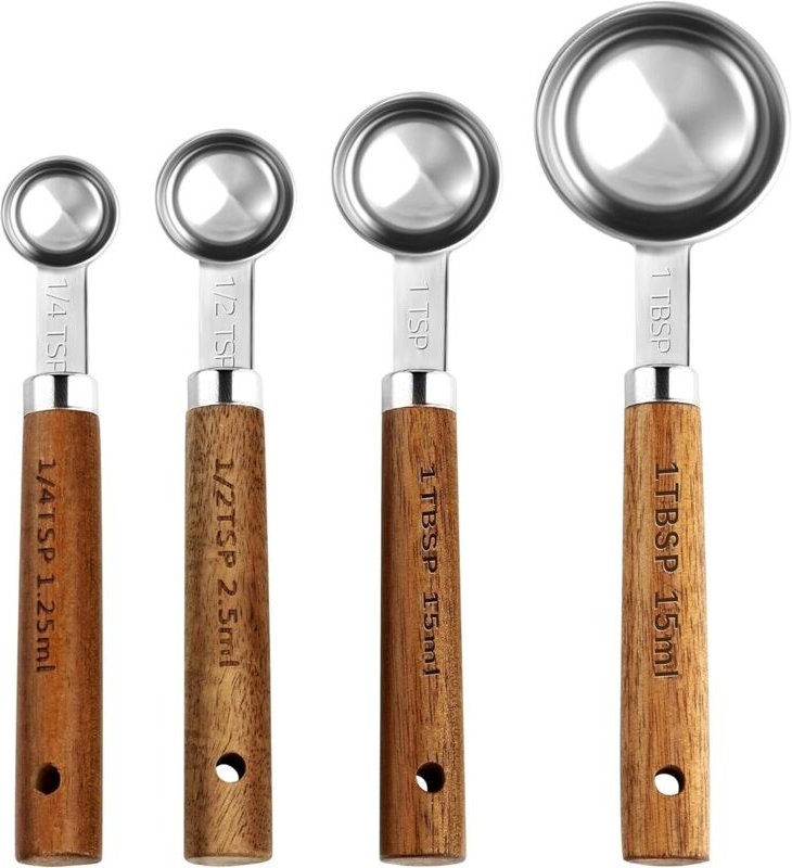 Messlöffel-Set – Stapelbares Küchenmesslöffel-Set, Messlöffel mit Holzgriffen zum Backen, Messlöffel-Set für Flüssigkeit...