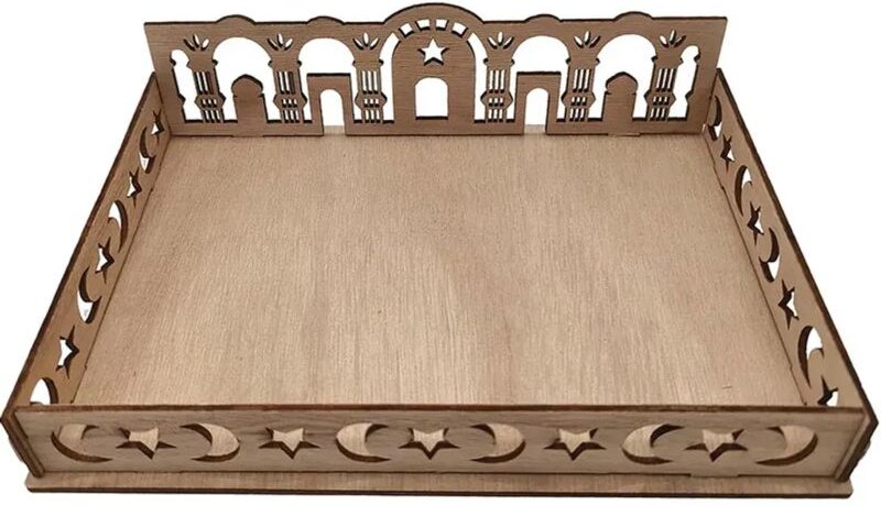 Serviertablett aus Holz mit Mond- und Sternmotiven für Eid und Ramadan, Dessert-Backtabletts