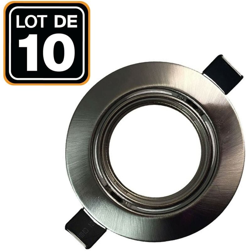 Europalamp - 10 Stück schwenkbare Einbauhalterungen LED-Einbaustrahler, rund, gebürstetes Aluminium - Durchmesser 90mm -...