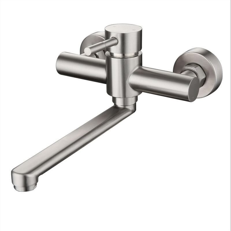 Küchenspüle Wasserhahn, 360° schwenkbar, Edelstahl, Wandmontage, Warm- und Kaltwasser-Mischbatterie mumu