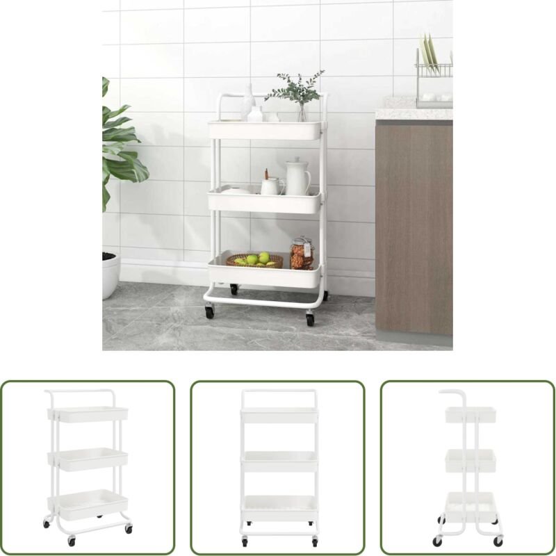 vidaXL Organisator - Küchenwagen 3 Etagen Weiß 42x35x85 cm Eisen und ABS
