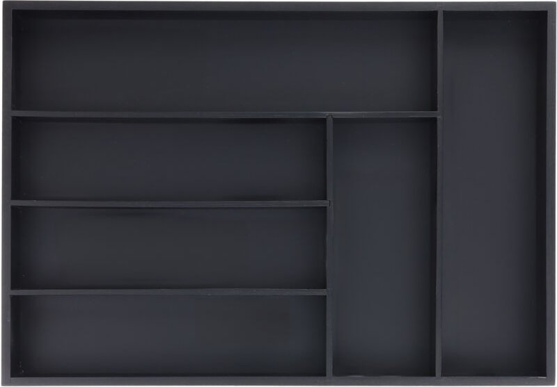 Relaxdays Besteckkasten für Schubladen, 6 Fächer, HxBxT: 5x43x30,5 cm, Schubladeneinsatz, Besteckeinsatz Bambus, schwarz