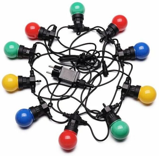 5 m lange, mehrfarbige IP65-Lichterkette – Elektrische Lichterkette für den Außenbereich mit 10 Glühbirnen (Blau, Rot, G...