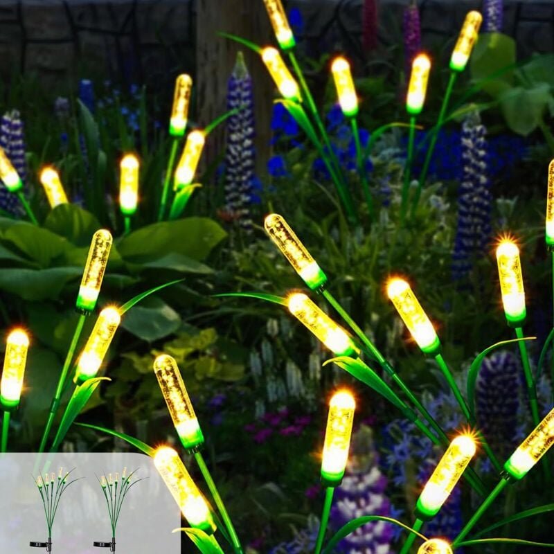 Solar Firefly Schilfrohrlichter für den Garten, 2er-Pack 12 LED-Solar-Gartenlichter, Solar-Gartenlichter für den Hof, Ei...