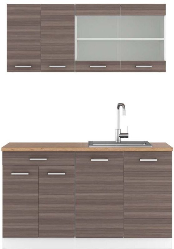 Thumbnail - Vicco - Singleküche R-Line, Edelgrau/Weiß, 140 cm , ap Eiche