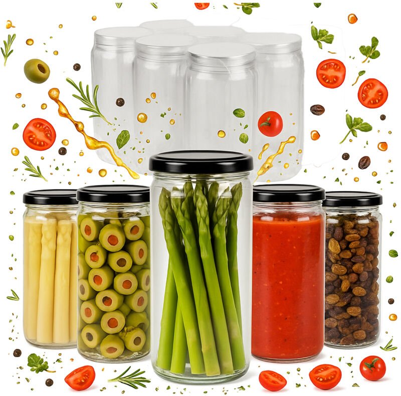 10 längliche Gläser à 500 ml für Marmelade, Honig, Konfitüre, Gurken, Gewürze + Deckel 0,5 l