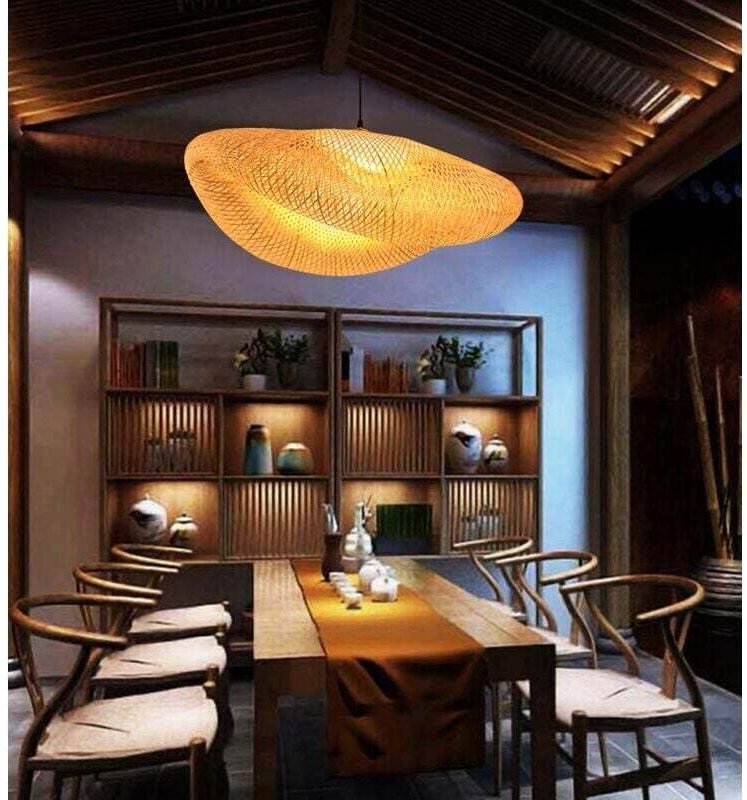 Pendelleuchte Vintage Weaving Pendelleuchte Natürliches Bambus und Rattan Gewebtes Hängen Kreative Nostalgische Verstell...