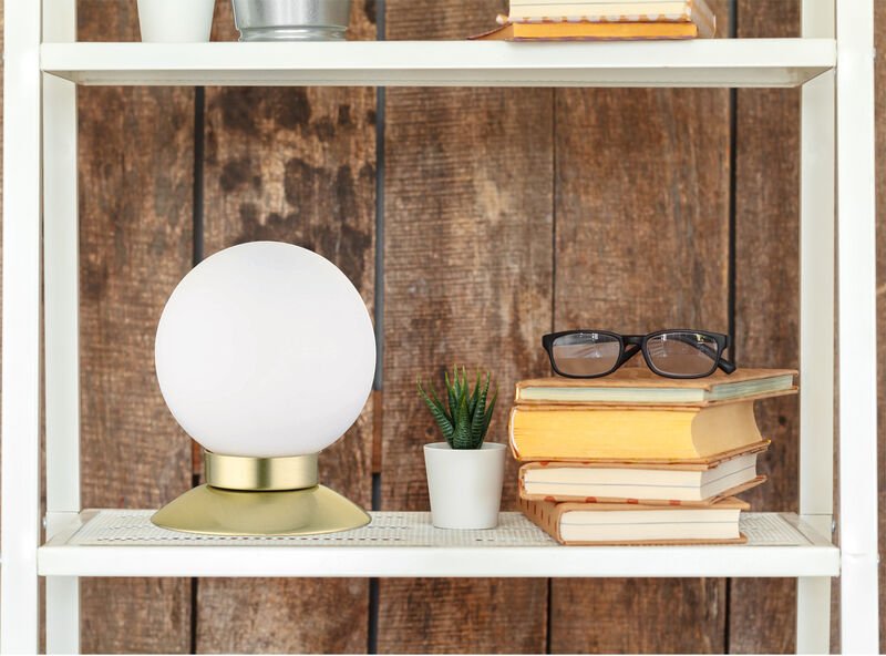 Defibrico - led Tischleuchte princess Messing Glasschirm Weiß dimmbar Touchsensor, Höhe 13cm